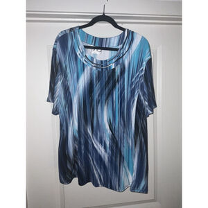 N TOUCH Womens Multicolor Gray/Blue/Black Short Sleeve Top Round Neck Size 3X